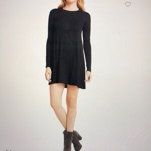 - BCBGeneration Black Pleated Ribbed Long Sleeve Dress